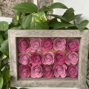 Hand made rolled roses in a shadow box